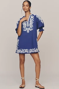 Maeve Embroidered V-Neck Mini Dress