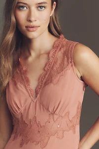 By Anthropologie V-Neck Lace-Panel Maxi Dress