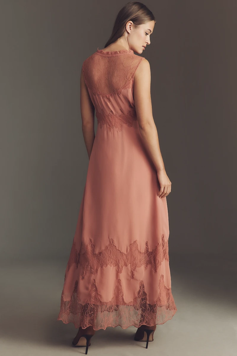 By Anthropologie V-Neck Lace-Panel Maxi Dress