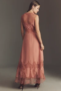 By Anthropologie V-Neck Lace-Panel Maxi Dress