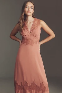 By Anthropologie V-Neck Lace-Panel Maxi Dress