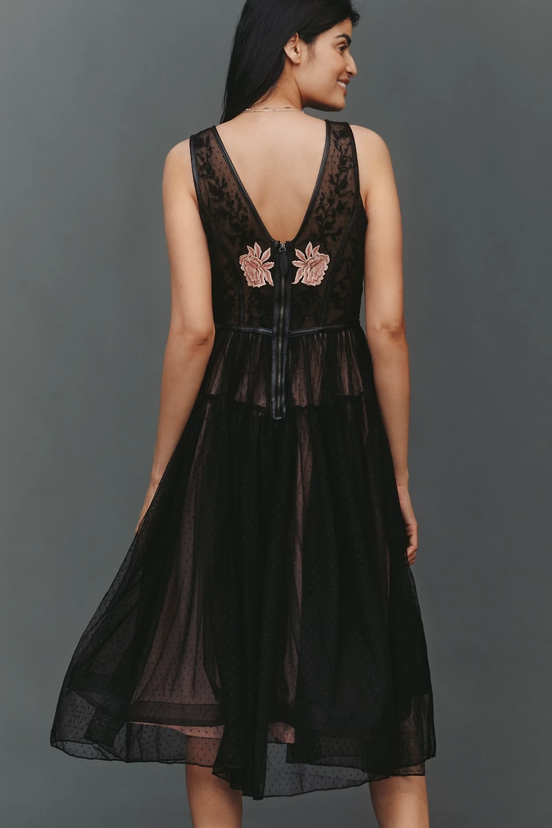 By Anthropologie Corset Lace Tulle Midi Dress