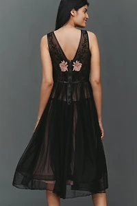 By Anthropologie Corset Lace Tulle Midi Dress