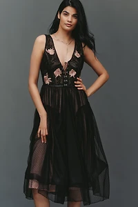 By Anthropologie Corset Lace Tulle Midi Dress