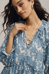 By Anthropologie Long-Sleeve Ruffle Mini Dress