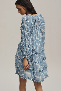 By Anthropologie Long-Sleeve Ruffle Mini Dress