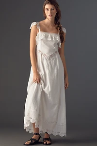 RAHI Ruffle Lace Flutter-Sleeve Cotton Maxi Dress