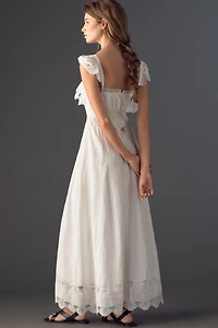 RAHI Ruffle Lace Flutter-Sleeve Cotton Maxi Dress