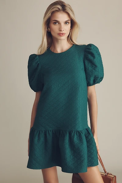 Maeve Puff-Sleeve Drop-Waist Mini Dress