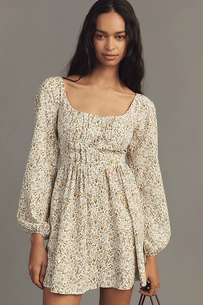 By Anthropologie Long-Sleeve Corset A-Line Mini Dress