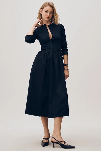 Maeve Long-Sleeve Twofer Cardigan Midi Dress