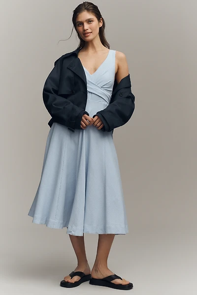 Maeve Sleeveless V Neck Seersucker Midi Dress