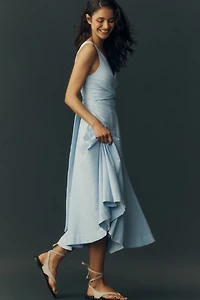 Maeve Sleeveless V Neck Seersucker Midi Dress