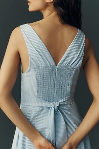 Maeve Sleeveless V Neck Seersucker Midi Dress