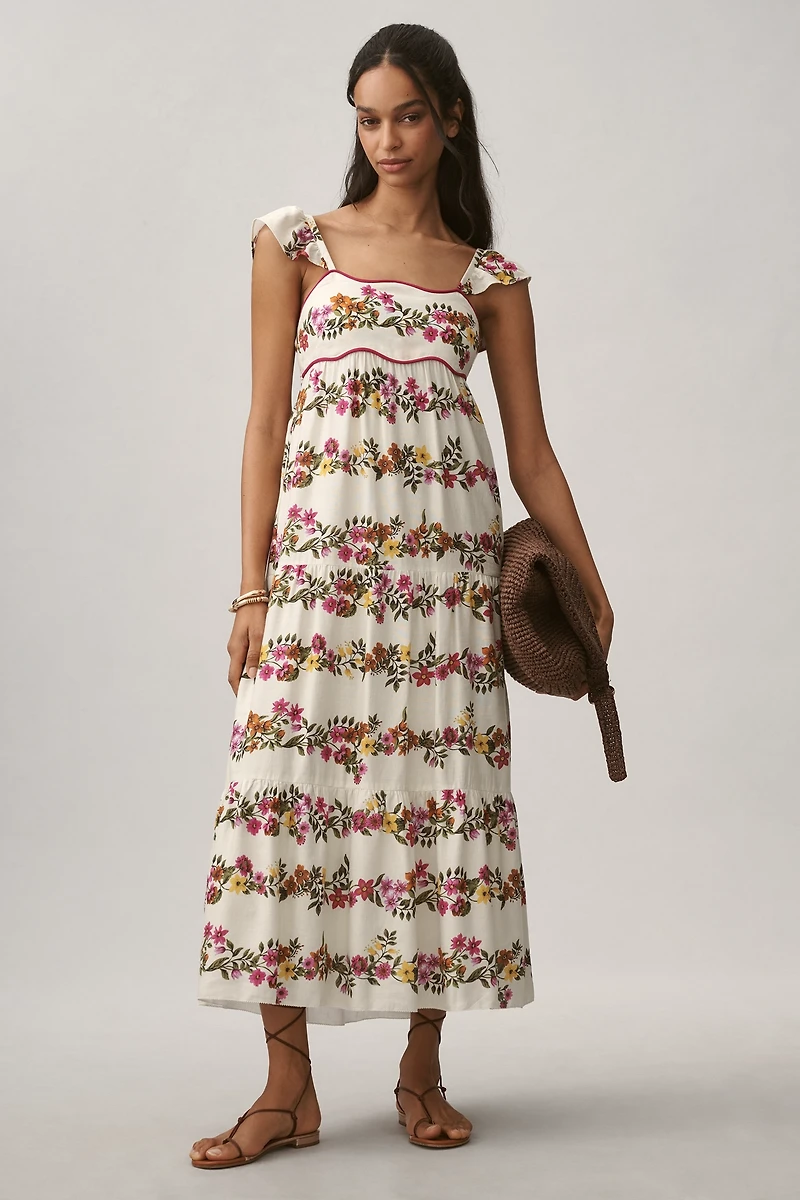 Saylor Petite Ayame Flutter-Sleeve Tiered Maxi Dress
