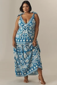 Saylor Brenna Linen Blend Tie-Strap V-Neck Maxi Dress