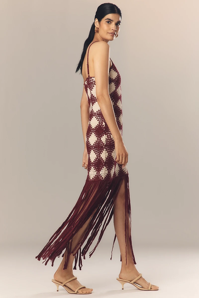 Saylor Dragana Halter Crochet Fringe Midi Dress