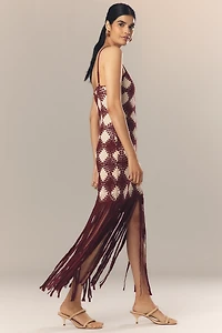Saylor Dragana Halter Crochet Fringe Midi Dress