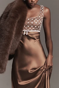 Saylor Sleeveless Embellished Square-Neck Maxi Dress