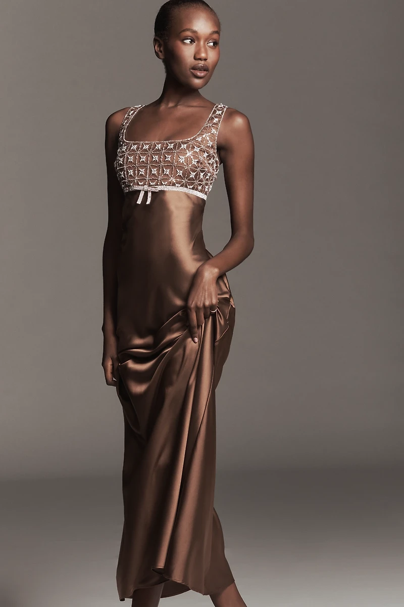 Saylor Sleeveless Embellished Square-Neck Maxi Dress