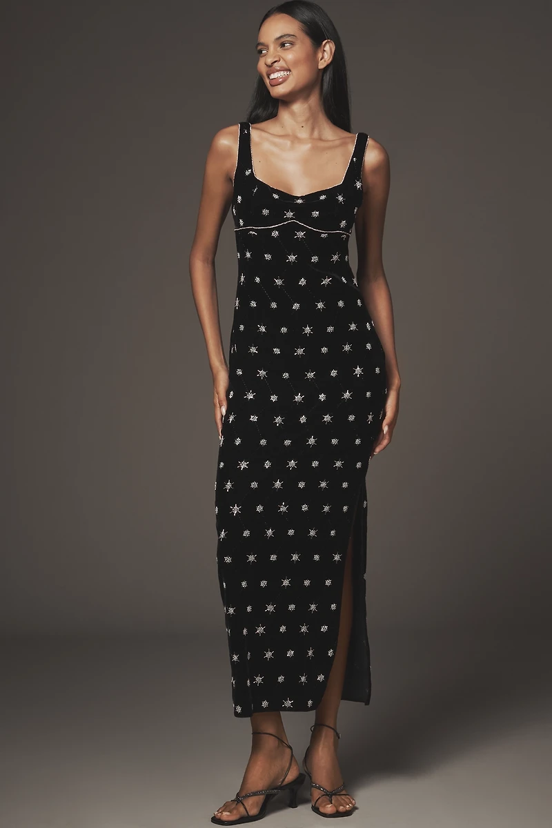 Saylor Embellished Velvet Column Maxi Dress