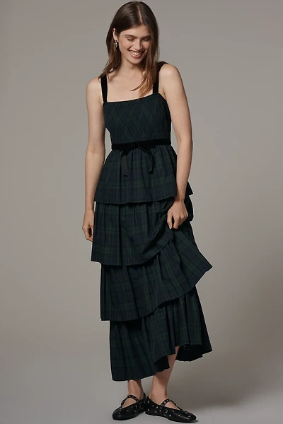 Saylor Square-Neck Tiered Maxi Dress