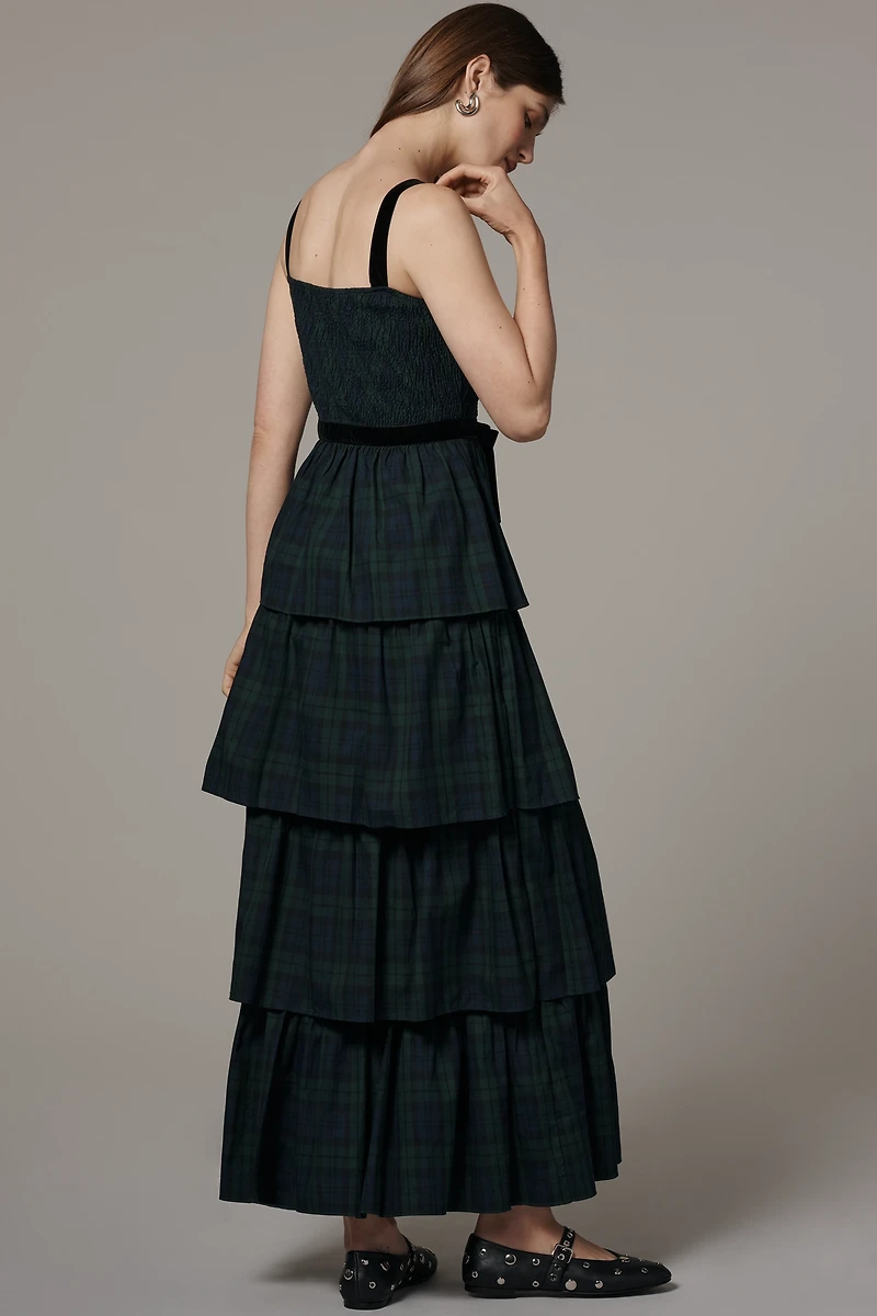 Saylor Square-Neck Tiered Maxi Dress