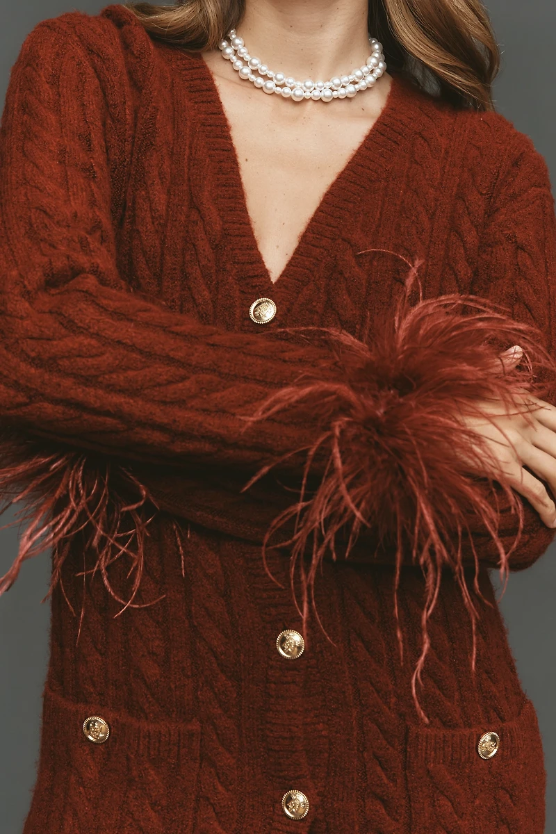 Saylor Long-Sleeve Faux-Feather Sweater Mini Dress