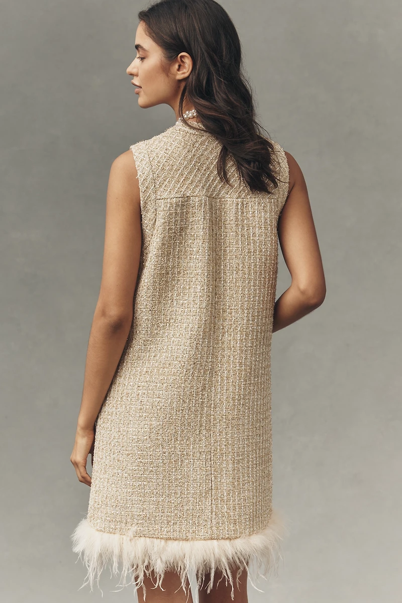 Saylor Sleeveless Tweed Faux-Feather Mini Dress