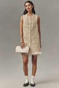 Saylor Sleeveless Tweed Faux-Feather Mini Dress