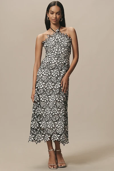 Endless Rose Sleeveless Linen Blend Halter Lace Midi Dress