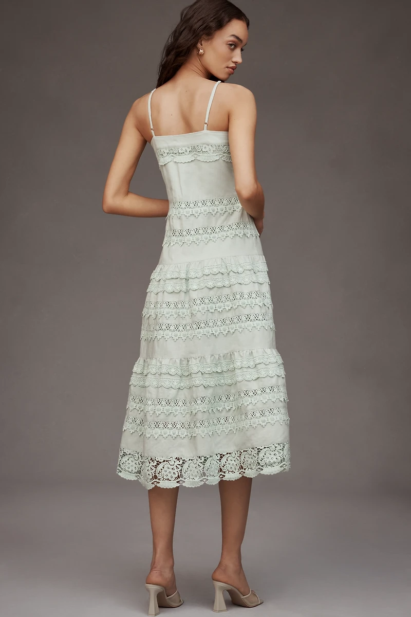 Endless Rose Linen Blend Sleeveless Square-Neck A-Line Midi Dress
