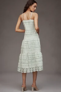 Endless Rose Linen Blend Sleeveless Square-Neck A-Line Midi Dress