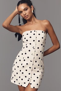 Endless Rose Strapless Button-Front Cotton Linen Mini Dress