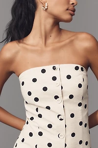 Endless Rose Strapless Button-Front Cotton Linen Mini Dress