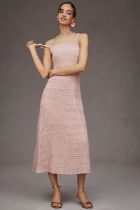 Endless Rose Sleeveless Square-Neck Shirred Midi Dress