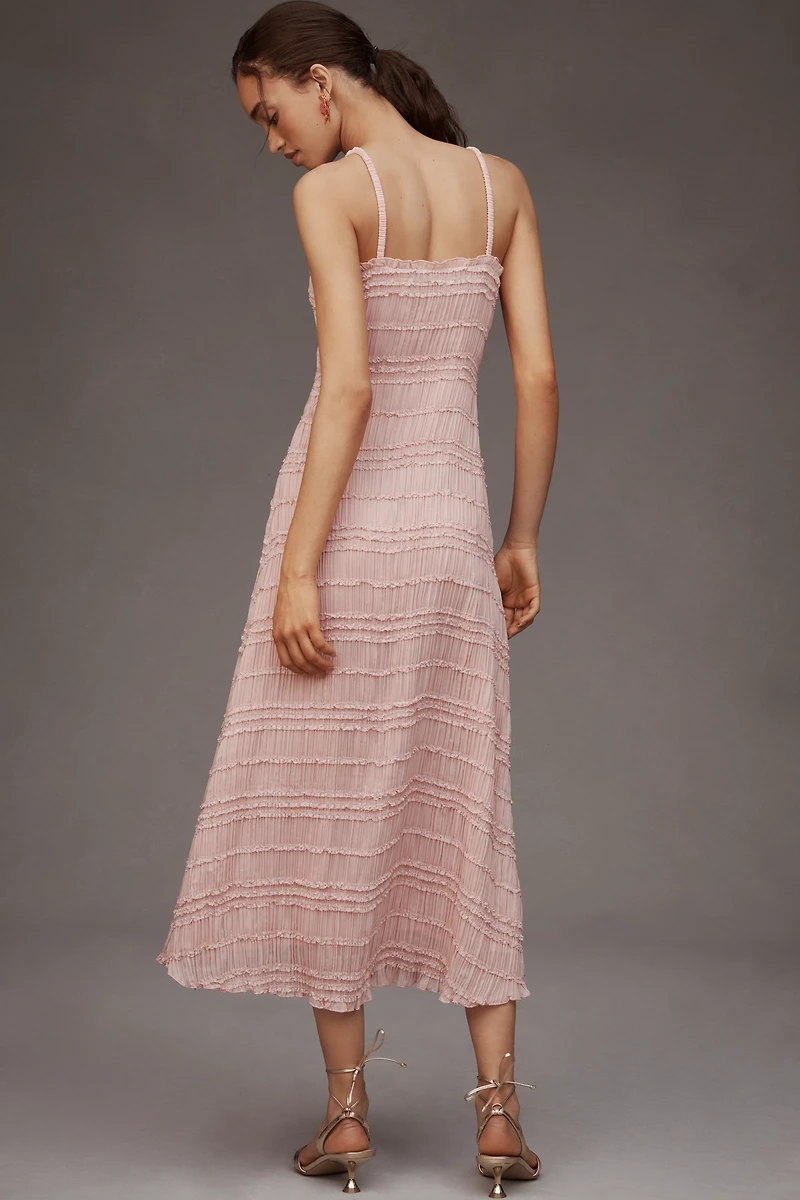 Endless Rose Sleeveless Square-Neck Shirred Midi Dress