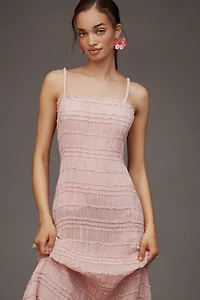 Endless Rose Sleeveless Square-Neck Shirred Midi Dress