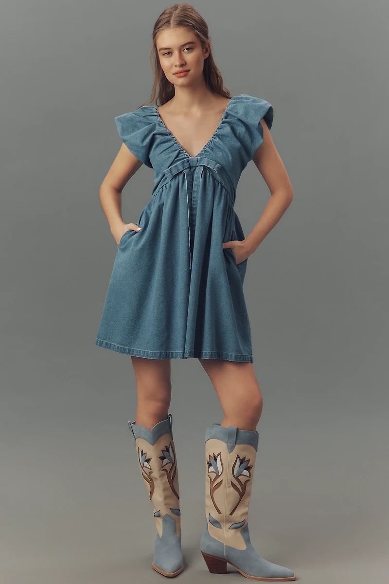 Endless Rose Sleeveless V-Neck Denim Babydoll Mini Dress