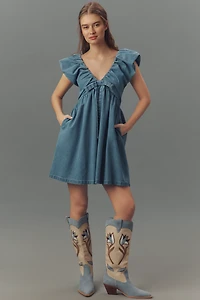 Endless Rose Sleeveless V-Neck Denim Babydoll Mini Dress