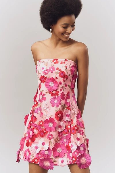 Endless Rose Strapless Flower Appliqué Mini Dress