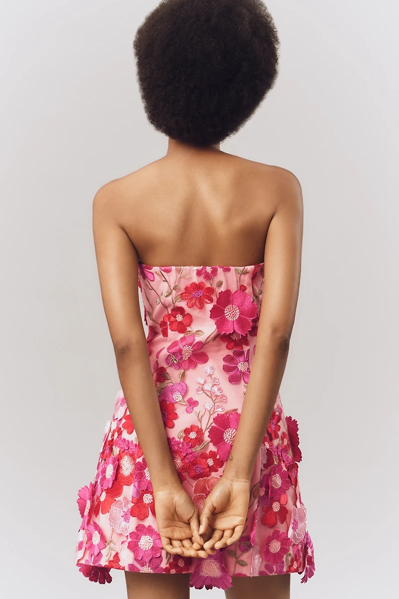 Endless Rose Strapless Flower Appliqué Mini Dress