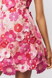 Endless Rose Strapless Flower Appliqué Mini Dress