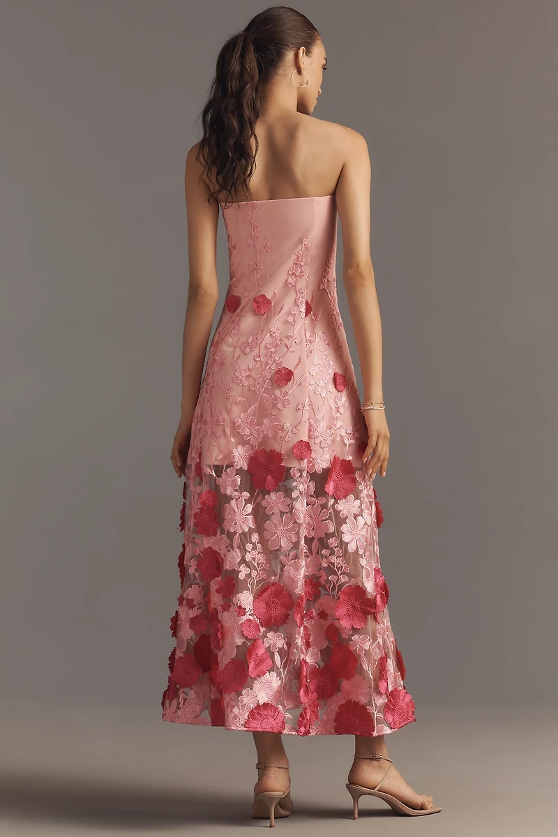 Endless Rose Strapless Floral Appliqué Maxi Dress