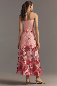 Endless Rose Strapless Floral Appliqué Maxi Dress