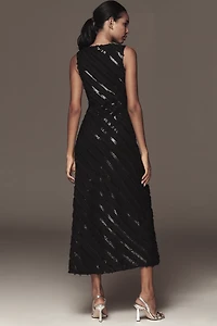 Endless Rose Boat-Neck Textured Slim Midi Dress