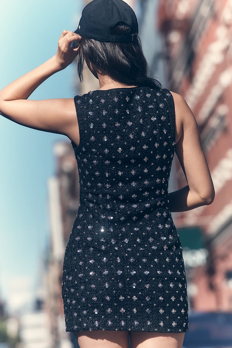 Endless Rose Sleeveless Embellished Tweed Mini Dress