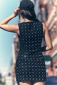 Endless Rose Sleeveless Embellished Tweed Mini Dress