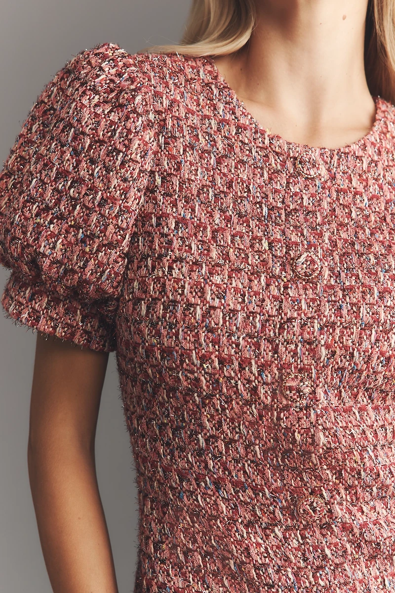 Endless Rose Puff-Sleeve Tweed Mini Dress