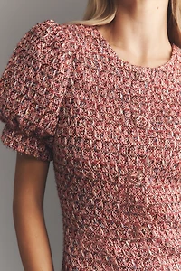 Endless Rose Puff-Sleeve Tweed Mini Dress